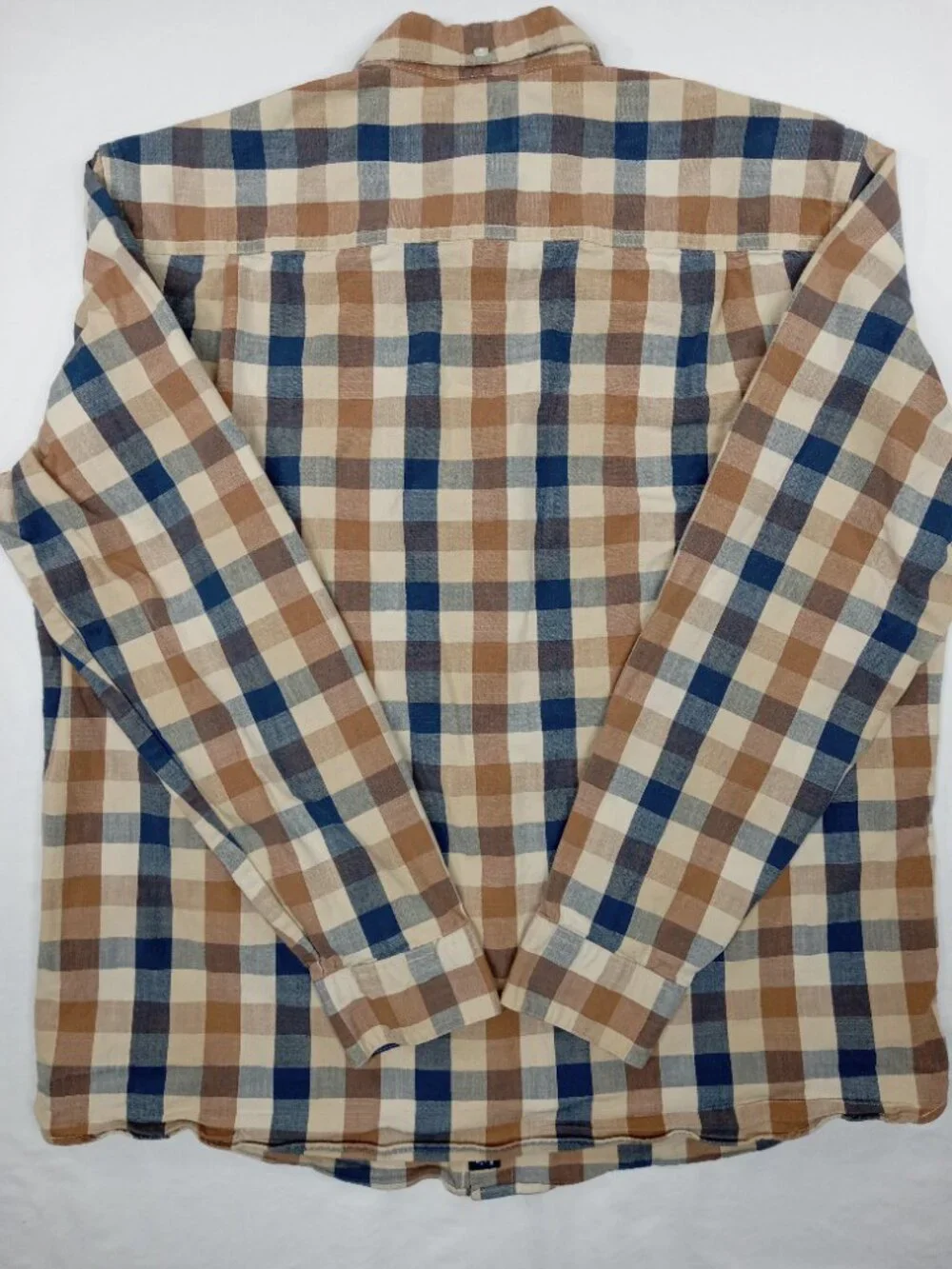 LL Bean Mens Medium Regular Plaid Button Down Shirt Traditional Fit Brown Blue